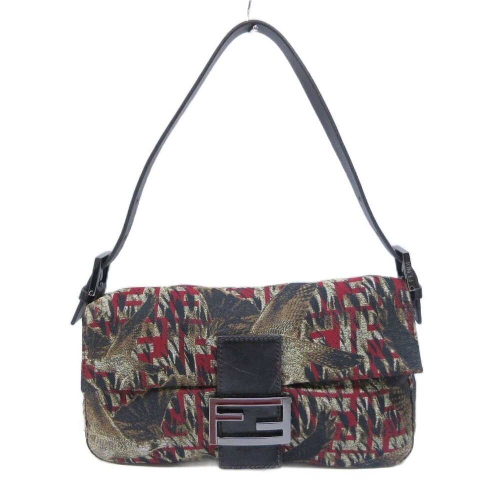 Fendi Mamma Bucket Hobo Bag Bird Zucca Leather Contrast Lining Multicolor Black